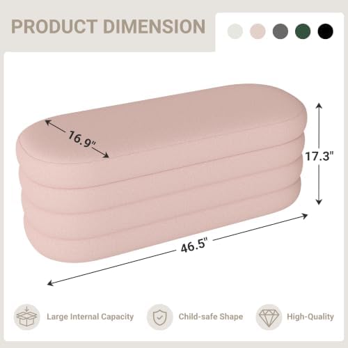 Busaurus Storage Ottoman Bench Upholstered Fabric Storage Bench for Bedroom End of Bed Aesthetic Large Oval Ottoman for Living Room Entryway (Pink)