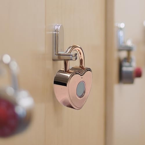 Fingerprint Padlock for Gym Locker, Heart Shaped, Rose Gold