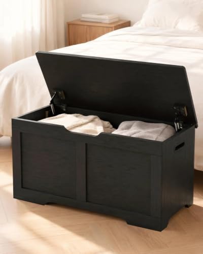 Timberer 31.5" Storage Chest with 2 Safety Hinges, Wooden Storage Trunk