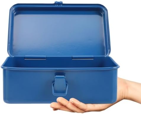 Housoutil Portable Tool Box Repair Tool Storage Container General Tool Box Hardware Case Craft Storage Toolbox for Tools Metal Tool Boxes Hand Carry Blue