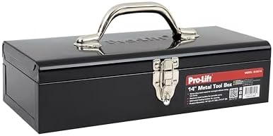 Pro-Lift Steel Tool Box – 14-inch Metal Toolbox Portable with Handle – Heavy Duty Metal Latch Closure Small Carry Storage Box Tools Organizer