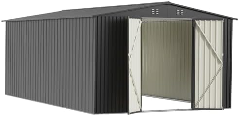 10X14 FT Outdoor Storage Shed, Durable Metal Outside Storage with Lockable Doors, Waterproof Storage Shed for Tools, Equipment, Ideal for Backyard Garden Patio Lawn