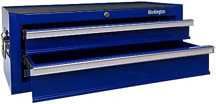 Workington Industrial 2 Drawers Portable Metal Intermediate Box, 26" Middle Tool Chest Cabinet with Ball Bearing Drawer Slides, Steel Tool Storage Box Organizer 4008 Blue