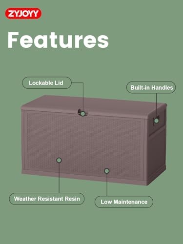 ZYJOYY 100 Gallon Waterproof Large Resin Deck Box, Indoor Outdoor Storage Box Lockabe, Outdoor Organization & Storage Deck Box with Lid for Patio Cushions, Garden Tools, UV Resistant