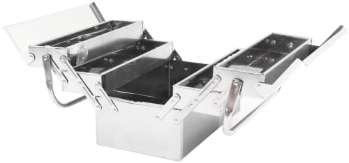 3 Tier Stainless Steel Tool Box Portable Folding Cantilever Tool Storage Organizer with 5 Trays Metal Toolbox for Home Garage Auto Repair Workshop Storage