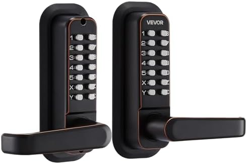VEVOR Mechanical Keyless Entry Door Lock, 2.0 Code Upgrade, 4-7 Digits Code, Double-Sided Push Button Combination Keypad Door Lock with Handle, Auto Locking, for Indoor or Outdoor, Oil-Rubbed Bronze