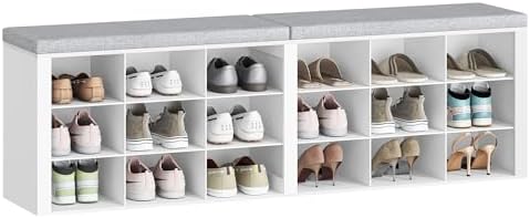 Hzuaneri Shoe Storage Bench with Cushion, Storage Bench with 18 Cubbies