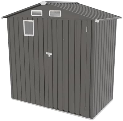 6x3.5 FT Outdoor Storage Shed, Small Metal Garden Shed with Window, Outside Tool Sheds with Lockable Hinged Doors, Waterproof Storage Building with 4 Air Vents for Backyard, Patio, Lawn, Gray