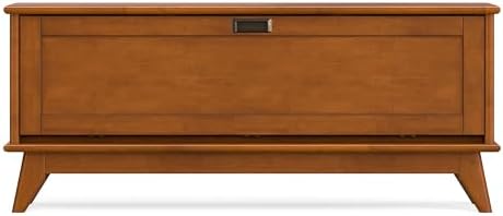 SIMPLIHOME Draper 44" Wide Solid Wood Trunk Bench in Teak Brown