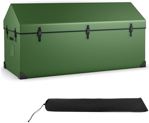 Goplus Outdoor Storage Box, 174 Gallon All Weather Outside Storage Container w/Convenient Handles & Breathable Mesh Vent, Large Waterproof Tarpaulin Deck Box for Poolside, Garden, Yard, Camping, Green
