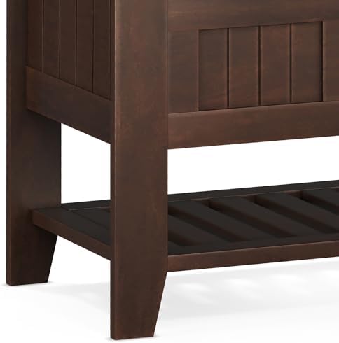 SIMPLIHOME Acadian 48" Wide Solid Wood Storage Bench in Brunette Brown
