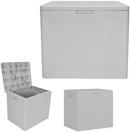 Suncast 22 Gal, Small Outdoor Storage Deck Box, Resin Reeded, French Gray