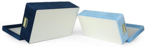 HofferRuffer Velvet Storage Trunks with Wood Frame, Set of 2 Storage Chests with Handles, Bedroom Organizer Nesting Upholstered Decorative Boxes Hinged Lid with Gold Hardware Accents (Blue Velvet)
