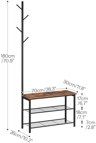 HOOBRO Coat Rack Shoe Bench, 3-Tier Shoe Rack, Industrial Storage Bench