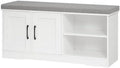 MAHANCRIS Storage Bench, 39.4" Wide Shoe Bench with Padded Seat Cushion, Entryway Bench with 2 Doors and Adjustable Shelf, End of Bed Bench, for Hallway, Bedroom, White and Gray BSWT1201