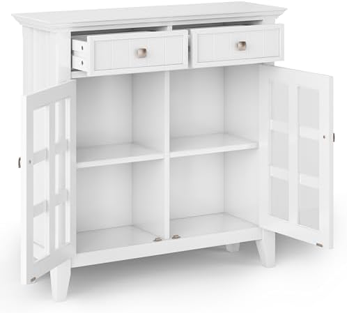 SIMPLIHOME Acadian Storage Bench and Cabinet Set in White