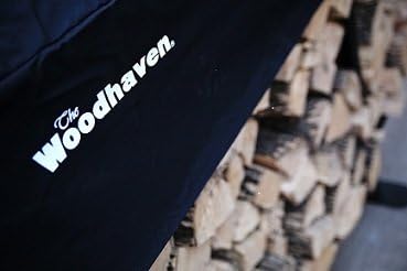 woodhaven large crescent outdoor firewood rack with cover showing dimensions