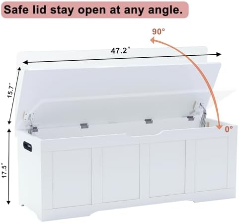 Timberer 47.2" Storage Chest Extra Large Storage Bench with 2 Safety Hinges