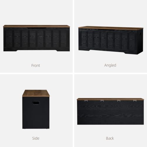 VANKILEY 51.2" Storage Chest Extra Large,Wooden Storage Bench,Black+Brown