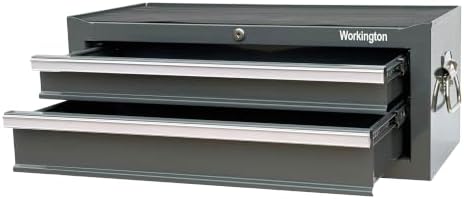 Workington Industrial 2 Drawers Portable Metal Intermediate Box, 26" Middle Tool Chest Cabinet with Ball Bearing Drawer Slides, Steel Tool Storage Box Organizer 4008 Gray