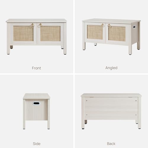 SICOTAS Rattan Storage Bench Boho Storage Chest with 2 Safety Hinges