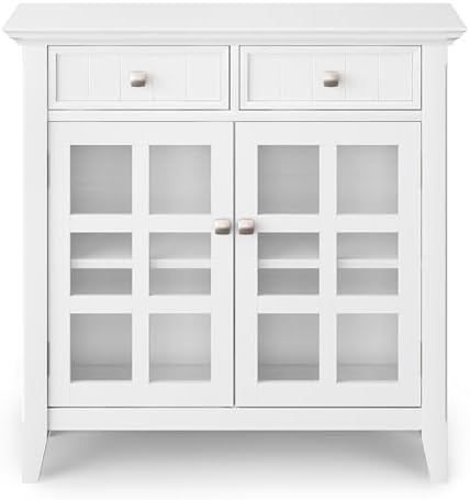 SIMPLIHOME Acadian Storage Bench and Cabinet Set in White