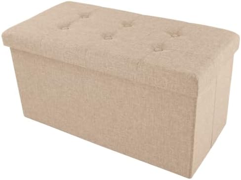 Lavish Home Folding Storage Ottoman Bench, Beige, 30”