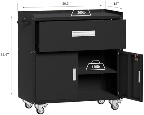 Washsemba Metal Garage Storage Cabinet with Wheels,Lockable Rolling Tool Chest on Wheels,with a Drawer, Utility Cabinet for Home, Office, Garage and Workshop(Black-2)