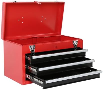 Henf 3-Drawer Rolling Tool Storage Cabinet with Detachable Top Tool Box, Liner, Adjustable Shelf, Wheels - Mobile Steel Organizer for Garage, Warehouse, Workshop, Repair Shop