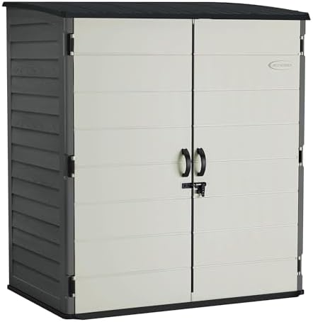 Suncast XL Vertical Storage Shed, 106 Cu Ft, Lockable Doors, Iron Ore Gray