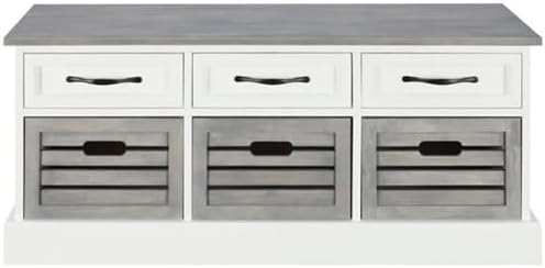BOWERY HILL 6 Drawer Entryway Storage Cubby Bench in White and Gray