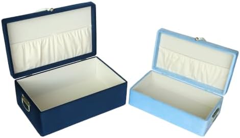HofferRuffer Velvet Storage Trunks with Wood Frame, Set of 2 Storage Chests with Handles, Bedroom Organizer Nesting Upholstered Decorative Boxes Hinged Lid with Gold Hardware Accents (Blue Velvet)