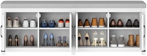 Hzuaneri 59" Shoe Storage Bench, with Soft Padded Seat Cushion & Doors