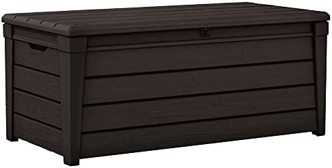 Keter Brightwood Outdoor Storage Deck Box, 120 Gallon, Brown, 2-Pack