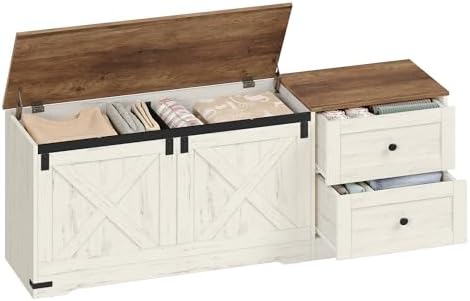 Hzuaneri 59" Farmhouse Storage Chest with 2 Drawers | 60 Gal | Retro White
