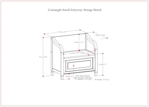 SIMPLIHOME Connaught 30" Wide Solid Wood Storage Bench in Chestnut Brown