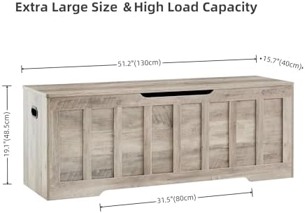VANKILEY 51.2" Storage Chest Extra Large,Wooden Storage Bench(Greige)