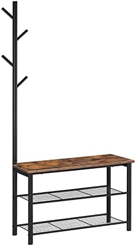 HOOBRO Coat Rack Shoe Bench, 3-Tier Shoe Rack, Industrial Storage Bench