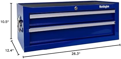 Workington Industrial 2 Drawers Portable Metal Intermediate Box, 26" Middle Tool Chest Cabinet with Ball Bearing Drawer Slides, Steel Tool Storage Box Organizer 4008 Blue