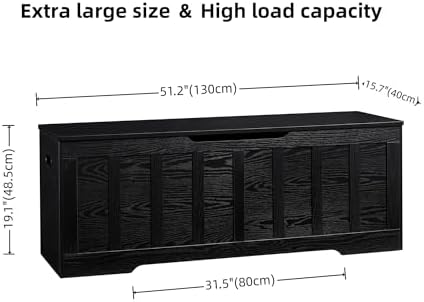 VANKILEY 51.2" Storage Chest Extra Large,Wooden Storage Bench,Black