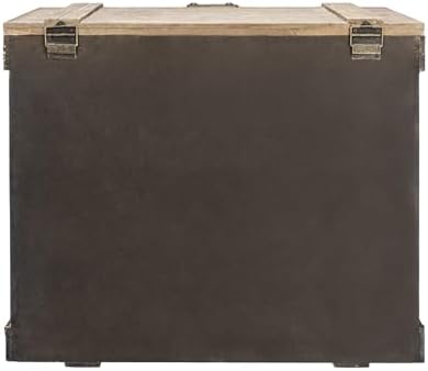 Household Essentials Antiqued Decorative Trunk, Large, Chinese Fir Panel and MDF, Smooth Backing and Metal Hinge Accent, Flat Top and Stay-Open Lid