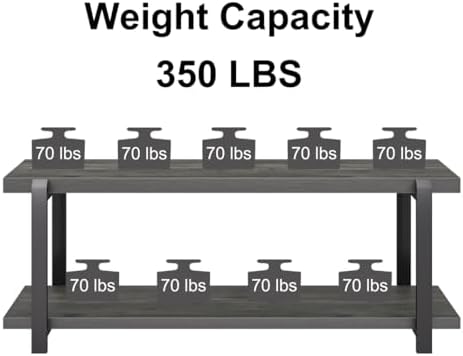 EXCEFUR Industrial Entryway Bench with Storage, Rustic Wood and Metal Shoe Rack Bench Seat, 47 Inch Grey