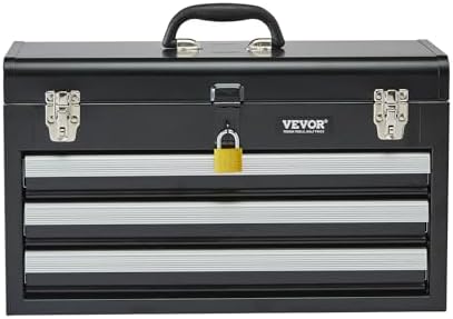 VEVOR Metal Tool Box, 20.5-inch, Portable Metal Tool Box with 3 Drawers, Small Tool Chest with EVA Liners, Ball Bearing Slide Drawers Locking & Powder Coated Finish, Multi-Function Tool Organizer