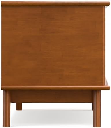 SIMPLIHOME Draper 44" Wide Solid Wood Trunk Bench in Teak Brown