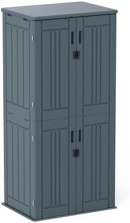 ZYJOYY Outdoor Storage Cabinet with 4 Shelves, 31.5" x 23.23" x 66.22" Grey Waterproof Resin Vertical Tool Shed, Lockable 30 cu.ft. Storage Shed for Patio, Garden, Yard