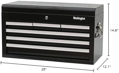Workington Professional Industrial Portable Metal Tool Chest with 6 Drawers, 26" 6-Drawer Tool Chest Cabinet with Ball Bearing Drawer Slides, Steel Tool Storage Box Organizer 4015 Black