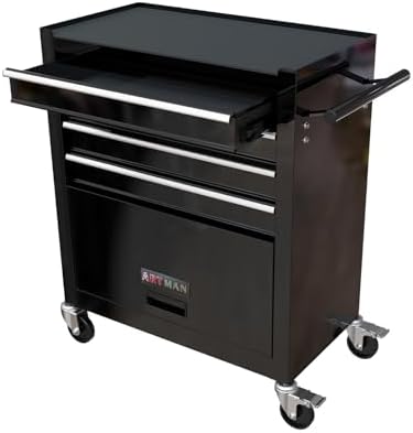 4-Drawer Heavy-Duty Rolling Steel Tool Cart with Handle&Wheels, Black Metal Storage Cabinet, Tool Chest for Efficient Tool Storage in Garage, Warehouse, Workshop, Repair Shop