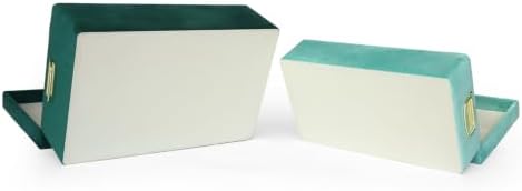 HofferRuffer Velvet Storage Trunks with Wood Frame, Set of 2 Storage Chests with Handles, Bedroom Organizer Nesting Upholstered Decorative Boxes Hinged Lid with Gold Hardware Accents (Green Velvet)