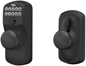 Schlage Electronic Keypad Lock, Lever Handle, Plymouth Trim, Matte Black