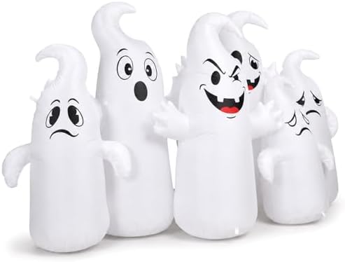 8FT Long Halloween Inflatable 6 Cute Ghosts, LED Yard Decoration